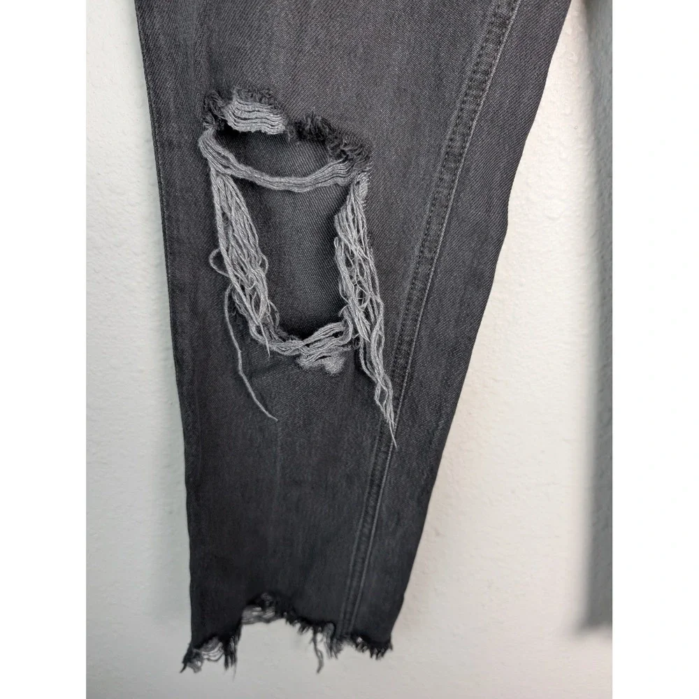 We The Free Free People Distressed Straight Leg Jeans Faded Black Raw Hem SZ 26